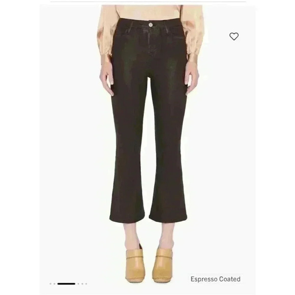 New FRAME Le Crop Flare Brown Espresso Coated Jeans Size 30 - Picture 3 of 11